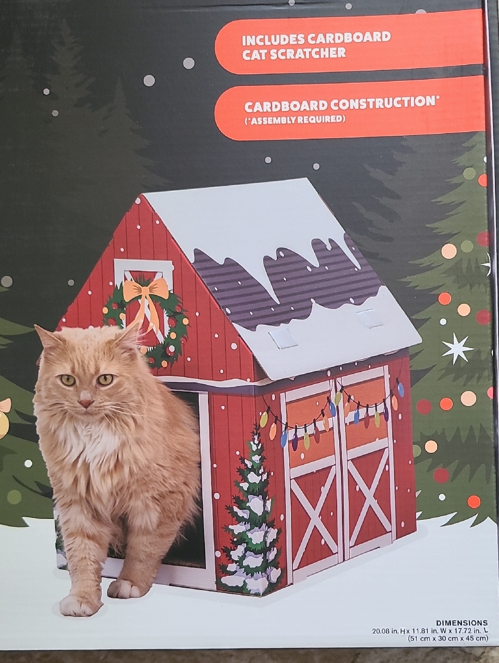 Red Cat Barn Holiday Cardboard Cat House & Scratcher Playhouse